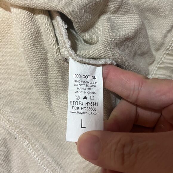 Hayden LA Women's Cropped Denim Jacket Tan Beige Button Up Size L Large - Picture 8 of 9